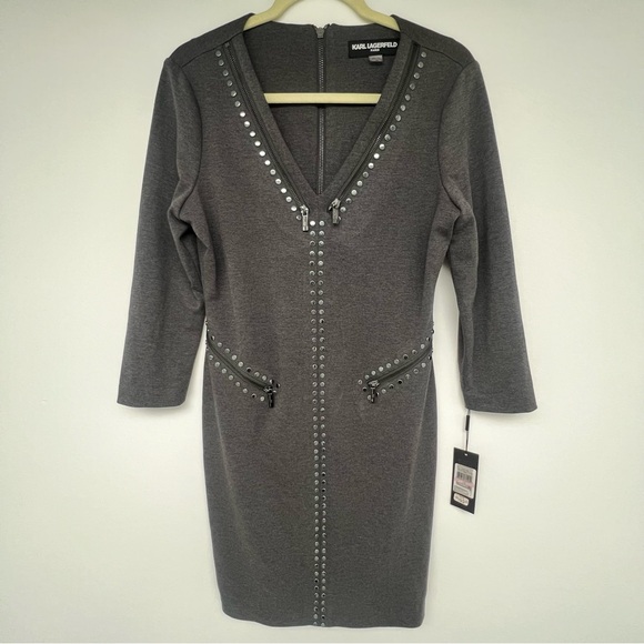 Karl Lagerfeld gray 3/4 sleeve studded dress - Picture 4 of 9